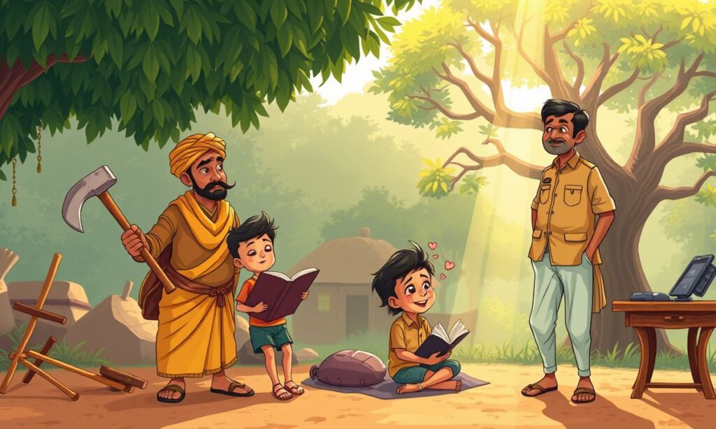 पिता की छाया लकड़हारा और उसके बच्चे की कहानी